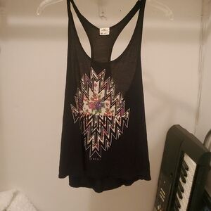 O'Neill Black Tank Top with Geometric Floral Design